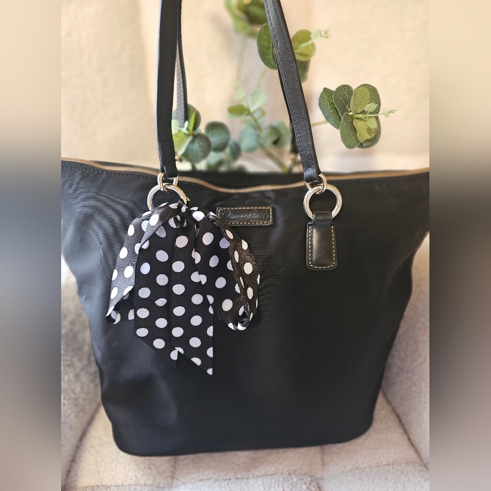 Dooney & Bourke Black Tote with Polka Dot Scarf Accent - Picture 9 of 12